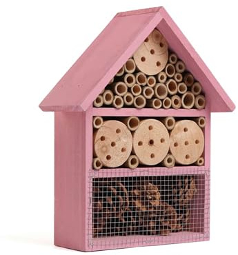 Bee & Bug Hotel Wooden Insect & Bee House with Pre-Drilled Hanging Hook Nesting Habitat for Solitary Bees Butterflies Ladybirds & More Natural Wood Garden Shelter Box Eco-Friendly Wildlife House