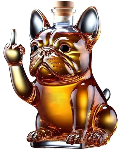 CUCUFA Whiskey Decanter, Whiskey Bottle Funny, French Bulldog Liquor Bottle, Transparent Glass Decanter for Wine, Liquor Dispenser for Bar