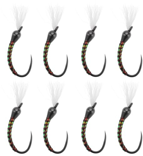 EMSea 8 Mosche Di Verme Rosso Verde Esche Da Pesca Taglia 10 Ami Per La Pesca Alla Trota