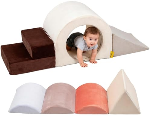 BanaSuper Skumklätterblock för barn, skumbyggklossar i storlek XXL, EN71-certifierade och halkfria, Montessori-leksaker med tvättbart fodral, för inomhusskoj, mjukt lekset för baby (blå och rosa)