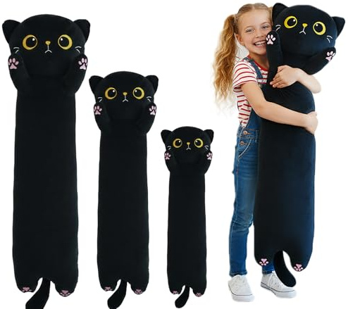 Kekeso Long Cat Plush, Soft Black Cat Pillow Cute Stuffed Animal Toy Hugging Pillow Birthday for Kids Adults (60cm/23.62inch)