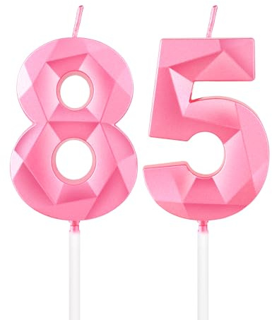 mciskin Pink 85th Birthday Candles,85th Birthday Decorations for Women Men,3D Number 85 Candle for Cake,Pink Candle Cake Toppers for Girl Women Party Decorations Wedding Supplies