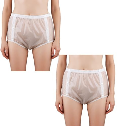 2 Pack Adult Diaper Cover Wrap,Adjustable Reusable Waterproof Cloth Adult Diaper Covers Adult Plastic Pants Diapers Cover Leakproof Panties for Incontinence(White,Large)