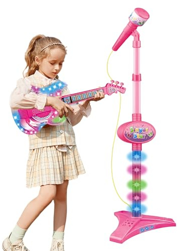 Ensemble De Guitare Musicale pour – Support De Microphone Réglable, Jouet De Guitare , Jeu Sonore Interactif | Jouet D'instrument De Musique pour Garçons Et Filles, Cadeau De Divertiss