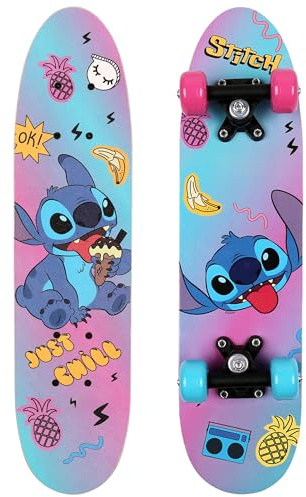 Disney Stitch Skateboard aus Holz 61cm, rutschfest, leicht und stabil 20-50kg (Stitch)