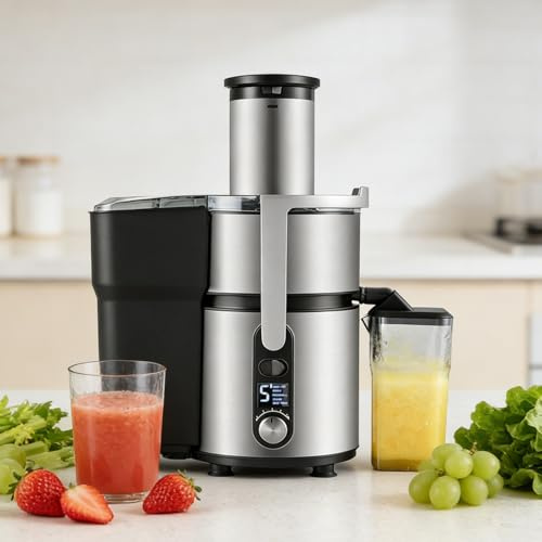 pealiritansemen Exprimidor Centrífugo: Motor De 1250 W,Tolva De 84 mm De Ancho,5 Velocidades,Alto Rendimiento De Jugo,Cuchilla De Acero Inoxidable,Fácil De Limpiar,para Frutas Y Verduras Enteras