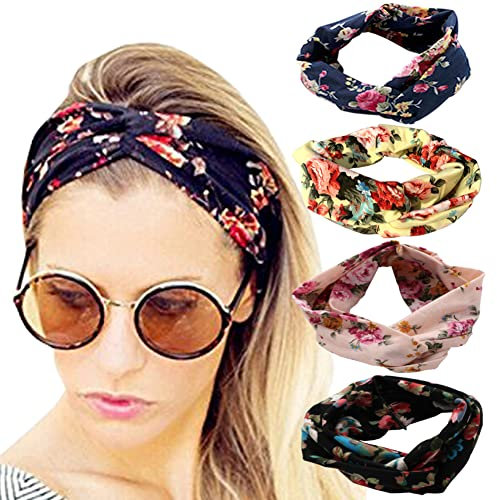 DRESHOW Bandeaux à fleurs vintage des années 50 pour femme ,Taille unique,Noir, Bleu Marine, Rose Et Jaune