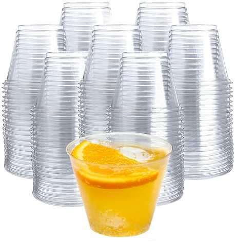 Prestee 200-Pack - 9oz Clear Plastic Cups - Durable Disposable Plastic Wine Glasses for Party, Weddings, and Catering - Small Drinking Glasses for Cocktails and Beverages - Heavy-Duty Fruit Punch Cups