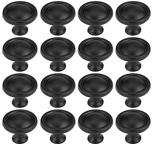 Kyrio Lot de 16 boutons de meuble ronds et plats en zinc avec vis de montage Noir 32 mm