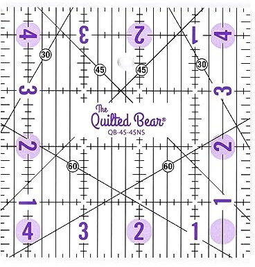 The Quilted Bear Quilting Rulers - Transparent Acrylic Non-Slip Quilting & Sewing Ruler with Precise Black Lines & 30, 45 & 60 Degree Angles - Essential Tool for Perfect Sewing Results (4.5 x 4.5)