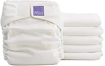 Bambino Mio Paquetes de 6 pañales reutilizables Miosolo Classic (BLANCO) - pañales de tela «todo en uno», pañales lavables de talla única, absorbentes, pañales reutilizables para bebés