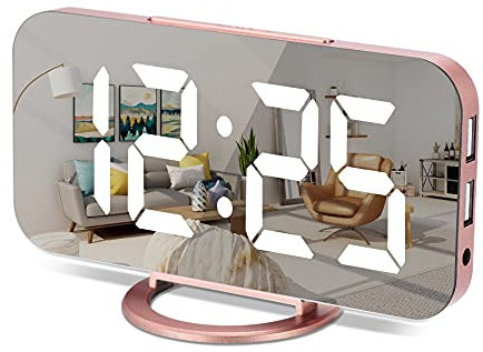 SZELAM Digitaler Wecker, Wecker am Bett, 7-Zoll-LED-Spiegelwecker, mit 2 USB-Ladeanschlüssen, Schlummermodus, automatische Helligkeitsanpassung, einfach einzurichtende Schreibtischuhr für das Heimbür