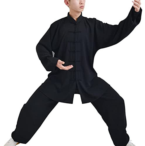 Chinois Traditionnels Tai Chi Wing Chun Entraînement Uniforme Homme Et Femme Arts Martiaux Vêtements Kung Fu Taekwondo Vêtement,Black-L