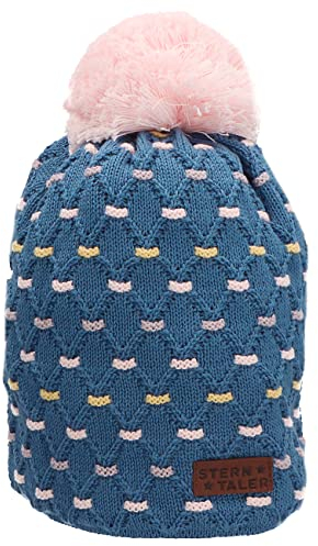 Sterntaler Baby Jungen Mütze Baby GOTS Bommelmütze Rauten Mütze - Mütze Baby, Kappe Kinder - gefüttert mit Baumwollfleece - mittelblau, 55