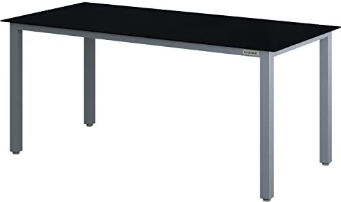 Casaria® Aluminium Gartentisch 8 Personen 190x90x75 cm Höhenverstellbar 5 mm Sicherheitsglas Wetterfest Garten Terrasse Balkon Esstisch Silber Schwarz