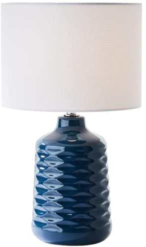Lightbox Lampada da tavolo in ceramica paralume in tessuto bianco - lampada da tavolo decorativa con interruttore a cavo intermedio - 42 cm di altezza e 25 cm di diametro - presa E14 - in