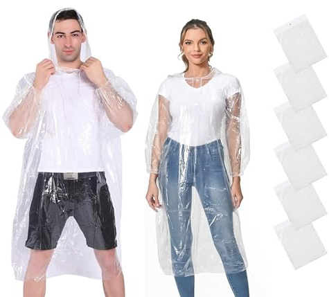 GUKOY Disposable Rain Ponchos, Emergency Raincoats Waterproof Ponchos Transparent Lightweight Rain Coats with Drawstring Hood, Light Weight Rain with Hood Women Men