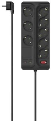 Hama Steckdosenleiste mit Schalter, 8-Fach, 1,5m (mit Überspannungsschutz, mit Berührungsschutz, 45°, 8 Fach Steckdosenleiste, 8er, Mehrfachsteckdose, Mehrfachstecker, Verteilersteckdose) schwarz