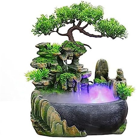 Indoor Relaxation Desktop Fountain Waterfall, Zen Meditation Indoor Waterfall Feature with Automatic Pump, Illuminated Colorful Atomizer for Home Decor [Energy Class A]