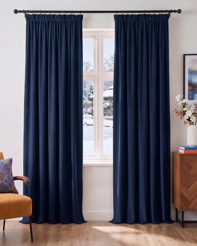 PONY DANCE Blackout Velvet Curtains with Pencil Pleat, Navy Blue, 52x84″ | Thermal Insulated Home Decor Curtains for Bedroom & Living Room, Soft Drape Rod Pocket, Noise Reduction & Privacy, 2 Panels