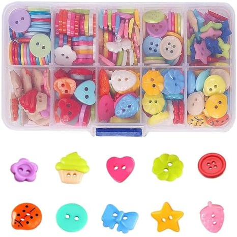240 botones coloridos de dibujos animados para niños, bonitos y hermosos botones de costura de 2 agujeros, botones de colores para bebé, botones surtidos para coser resina, kit de botones para