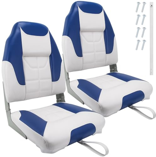 High Back Boat Seats, Folding Boat Seat 2 Packs, Fishing Boat Seats and Chairs, Folded Waterproof Boat Captain Chairs, Light Weight, Soft and Comfortable (Blue and White)
