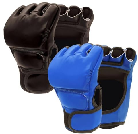 2 Pairs Boxing Gloves Kickboxing Gloves for Men Women Beginner Professional Shockproof Leather Sparring Training Gloves Set MMA Gloves (Black and Blue)
