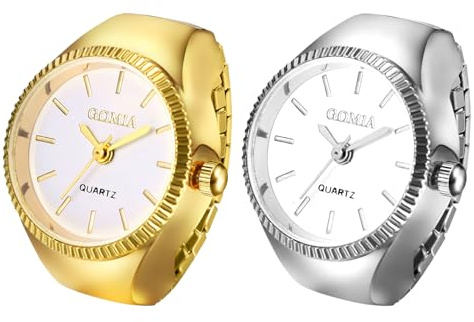 JewelryWe Reloj de anillo analógico para mujer, de cuarzo, elástico, anillo de pulsera, regalo para niñas, negro, blanco, rojo y rosa, Escala de barras, juego de 2 unidades, Deportes