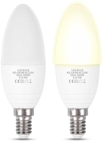 Akynite Lampadine LED Crepuscolare da Esterno E14 C35 5W Luce Calda 3000K, 400LM, Auto On Off, AC 220-240V, Lampadina Crepuscolare E14 con Sensore per Portico Giardina, set di 2