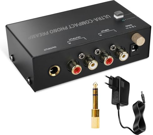 Préampli Phono, Préamplificateur Phono, Préampli Phono pour Tourne-Disque avec Adaptateur 12 V CC, avec Bouton De Volume, Entrée Et Sortie RCA