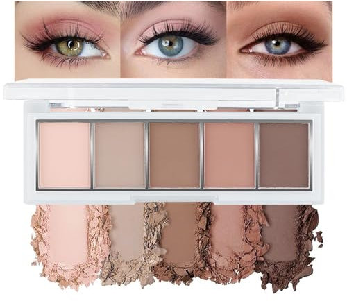 Mrltau 5 Colores Paleta de Sombras de Ojos Nude, Paleta de Sombras de Ojos Mate Aterciopelado, Paleta de Sombras de Ojos en Tonos Fríos, Paleta de Sombras de Ojos Nude para Uso Diario