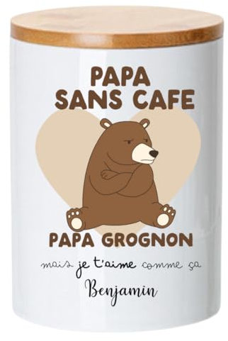 henrietteandco Pot à Café Papa Personnalisé avec Prénom | Cadeau Original Fête des Pères ou Anniversaire | Boîte de Rangement Céramique pour Capsules, Dosettes, Café | Fabriqué en France