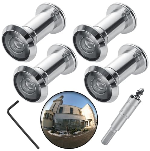 LDXDRU 4 Pack Peep Holes for Door, 220-Degree Door Viewer Door Peep Holes for Front Door with Drill Bit Heavy Duty Rotating Privacy Cover for 1-3/8 to 2-1/6 Doors for Home Office Hotel, Chrome