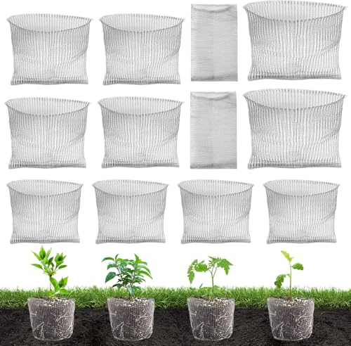 WDKXCN 12 Piezas Bolsa de Malla Metálica para Protección de Raíces, 4 Tamaños Acero Inoxidable Cestas de Protección, Bolsas de Malla Metálica de Acero Inoxidable para Plantas, Verduras, Bayas