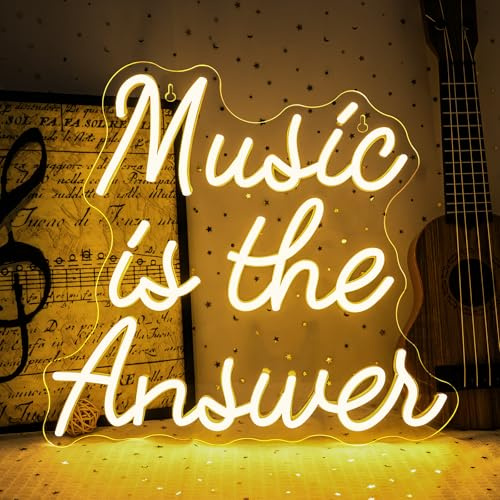 SIGNSHIP Music is the Answer Insegna al Neon Musicale Insegna LED Dimmerabile per Decorazione Musica Scritta LED Bianco Caldo Insegne Luminose Decorazione da Parete per Soggiorno, Camera da Letto, Bar