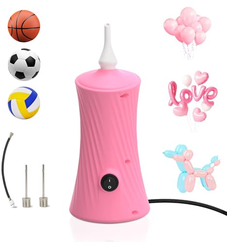 PlusFive Electric Balloon Pump UK Plug, Electric Air Pump for Long Balloons Foil Balloons Sports Balls, Portable Pump for Inflatables Electric Pump for Birthday Wedding Christmas Decorations (Pink)