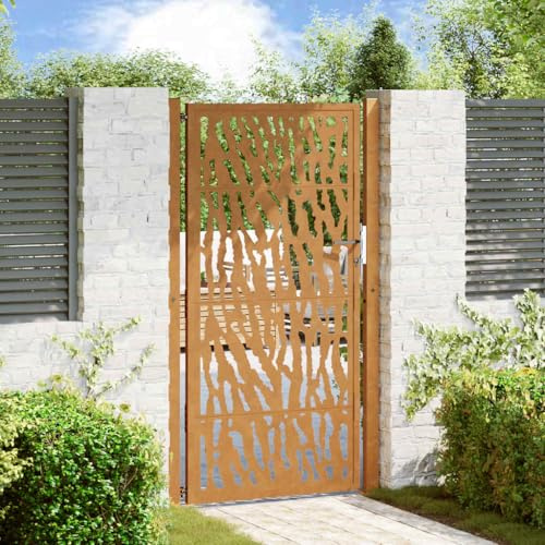 Cancello da Giardino in Acciaio Resistente alle Intemperie, Design Taglio Laser, Cancello per Recinzione, Portoncino Ingresso Esterno, per Giardino e Patio, Colore Ruggine, 105x180 cm