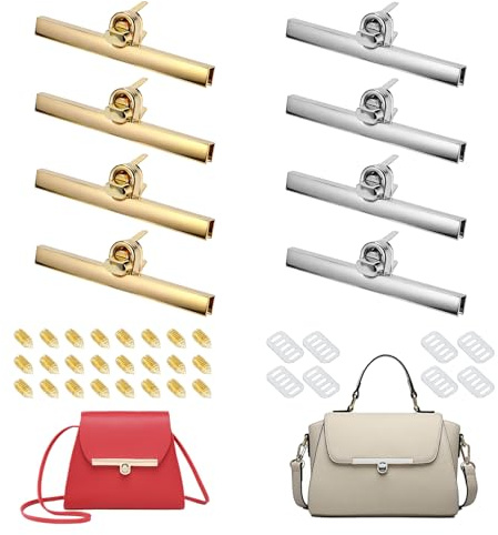 Scettar 8 Pezzi Chiusure per Borsa in Metallo, Rotante Serrature per Chiusura Borse Uncinetto, Fai da Te Accessori per Borse in Pelle e Portafogli (Oro, Argento)