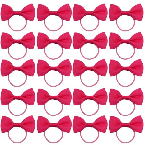 20 Pieces Hair Accessories, Hair Bow, Bows for Hair, Girls Bobbles Bows School Bands, Elastics Hair Bands for Girls, Small Ribbon Clips Hairbands Holder Set (Dark red)