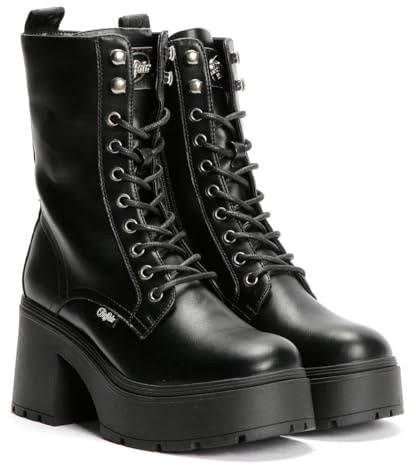 Buffalo Mila, Bottes à lacets montant à mi-jambe noires pour femme, Noir , 39 EU