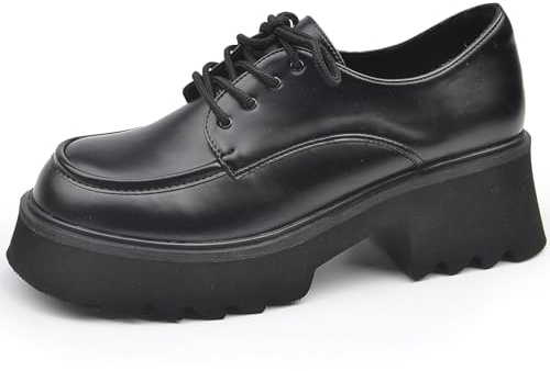 Eestfy Zapatos Oxford con Plataforma Gótica Mujer Cuero Patentado Negro Suela de Tacos Gruesa Cordones Mocasines para Streetwear Escuela y Uso Diario Ajuste Ancho,Matte,39 EU
