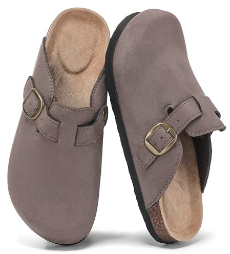 Polar Women’s Slip-On Clogs with Cork Footbed, Faux Suede Upper and Adjustable Strap, Comfortable Indoor Outdoor Casual Shoes