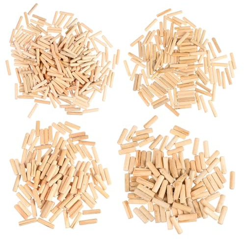 Zerodeko 500pcs Wooden Dowel Pins Round Fluted Wood Shaft Connectors Beveled Ends, Assorted Sizes 6x30mm, 8x40mm, 10x40mm, 12x40mm for Furniture Assembly and Woodworking