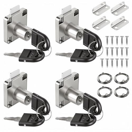 Dexpally 4 Piezas Cerradura Taquilla, 22mm Cerradura Armario con Llave, Cerradura Buzon Acero Inoxidable, para Cajones y Gabinetes para Hogar Oficina Uso Comercial