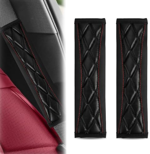 2PCS Seat Belt Pads, Soft Comfortable Leather Harness Pads Universal Black | Seat Belt Cover, Seatbelt Covers, Vehicle Seatbelt Protector Cushion, for Cars Trucks