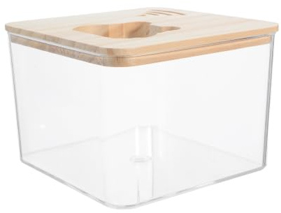 Abaodam Hamster Sand Bath Box for Mice and Gerbils, Acrylic Container with Wooden Lid, Effortless Cleaning and Minimal Maintenance, Sand Bath House for Small Animals