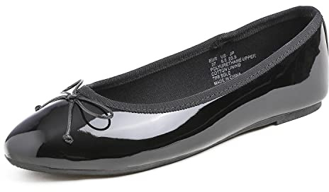 FEVERSOLE Women's Macaroon Colorful Memory Foam Cushion Insock Patent Ballet Flat Black Size 7.5 M US