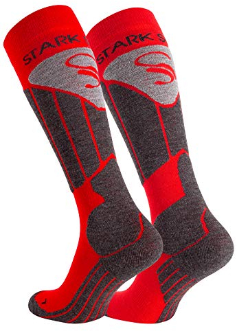STARK SOUL Damen & Herren Skisocken, Funktionssocken, Snowboard- Skistrümpfe mit Spezialpolsterung, rot, Gr. 39-42