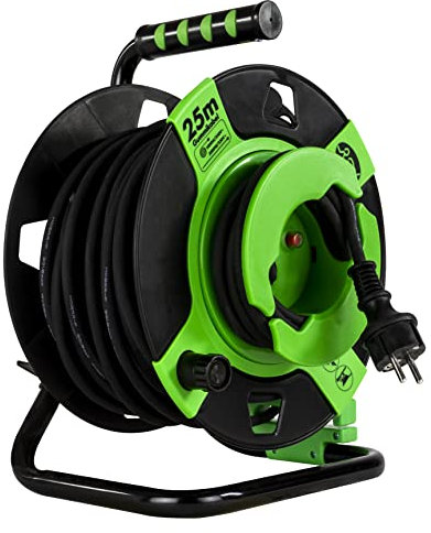 REV Kabeltrommel, Verlängerungskabel, Kabeltrommel Außenbereich, IP44, Gummischutzkontaktstecker, 25 m, schwarz