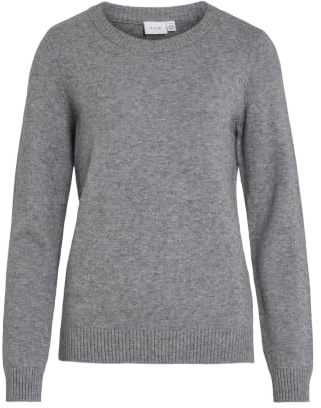 VILA Pull en Maille VIRIL - Col Rond Medium Grey Melange M Medium Grey Melange M